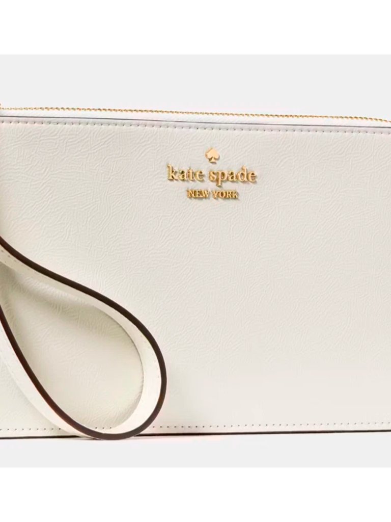 S Kate Spade Lucy Ivory White Patent Fabric Medium L-Zip Wristlet Km612 Nwt $139